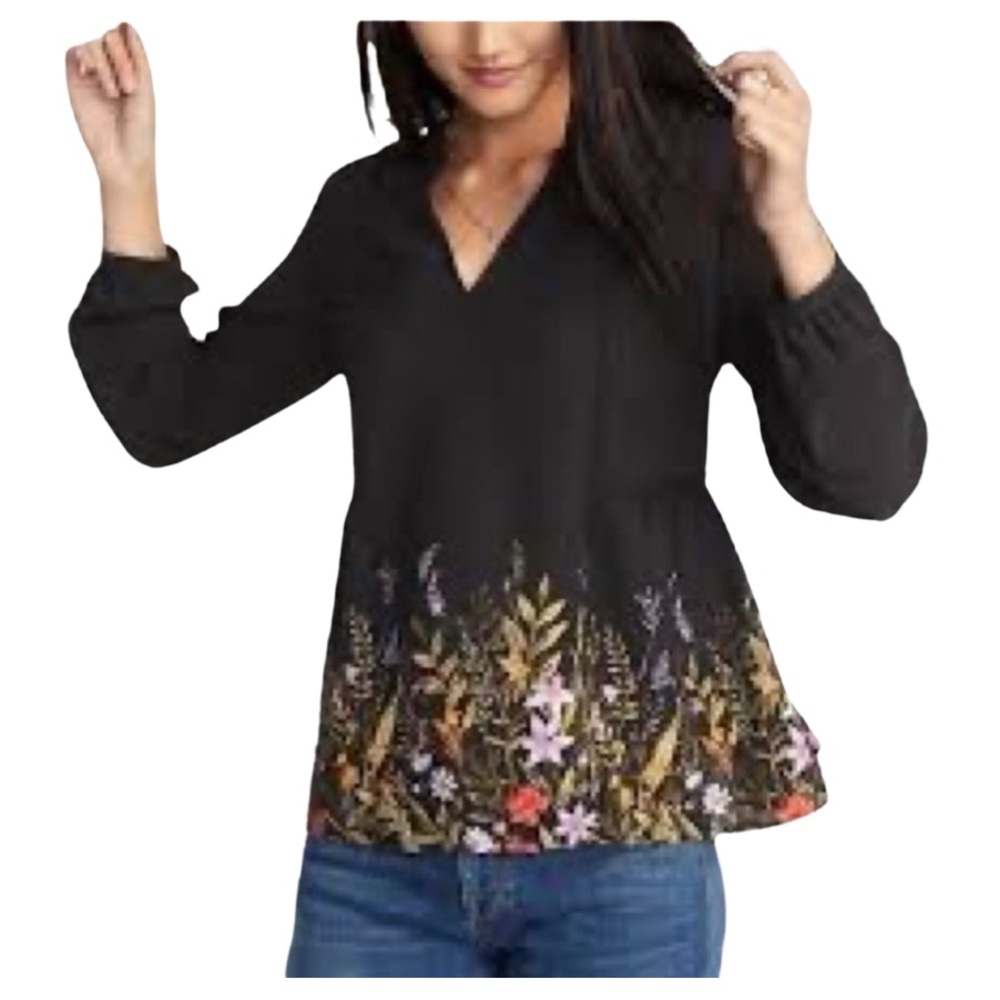 Old Navy Black with Floral Bottom Blouse